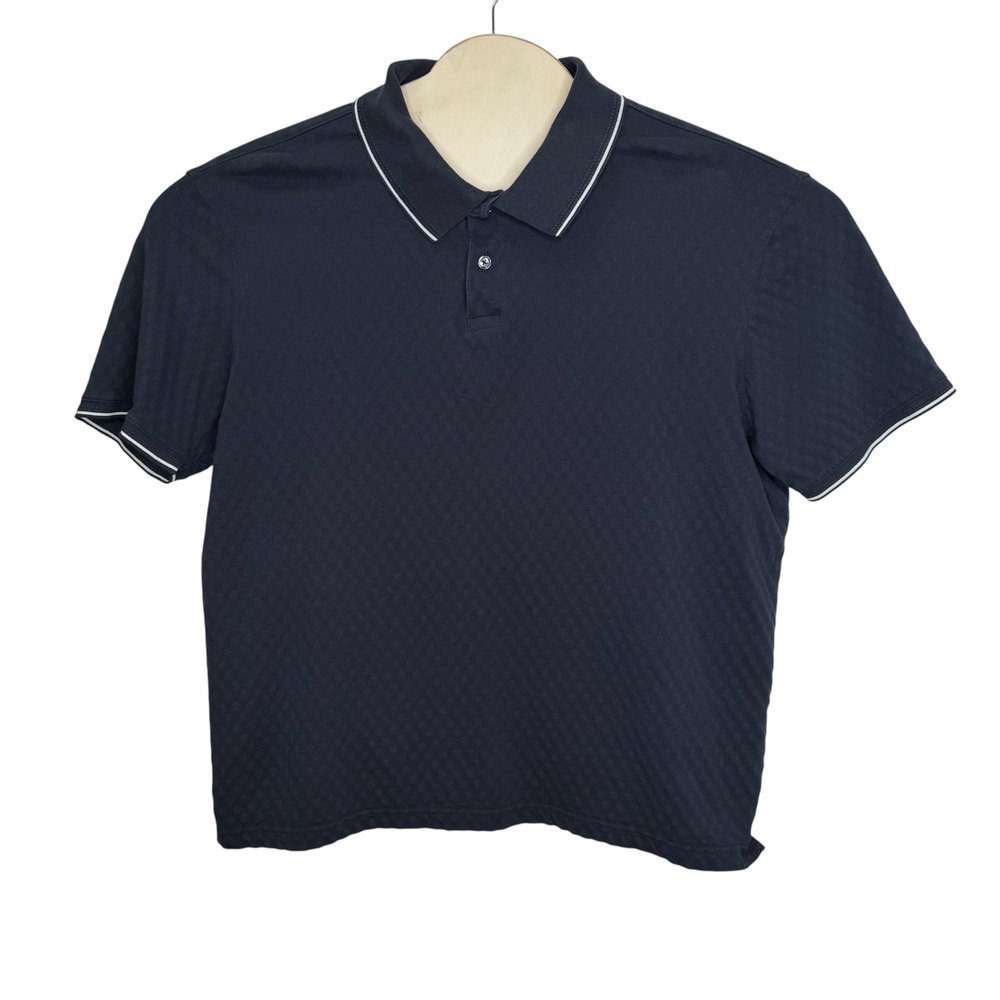 Ted Baker Mens XL Navy Blue Textured Diamond Waffle Knit Polo Shirt 1864954